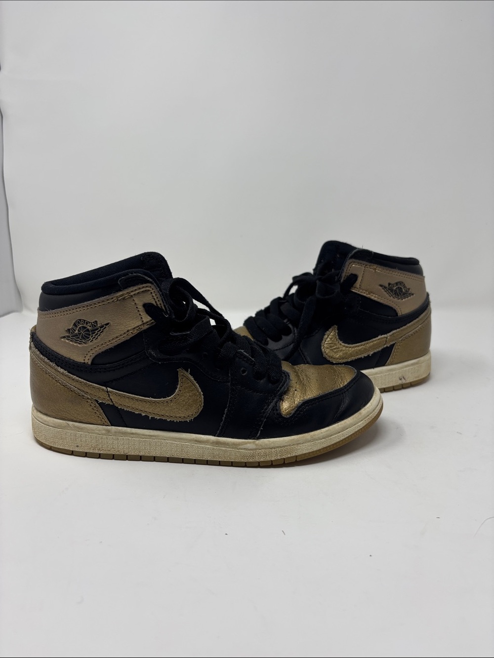 Nike Retro Air Jordan Black and Gold Sneakers size 3y